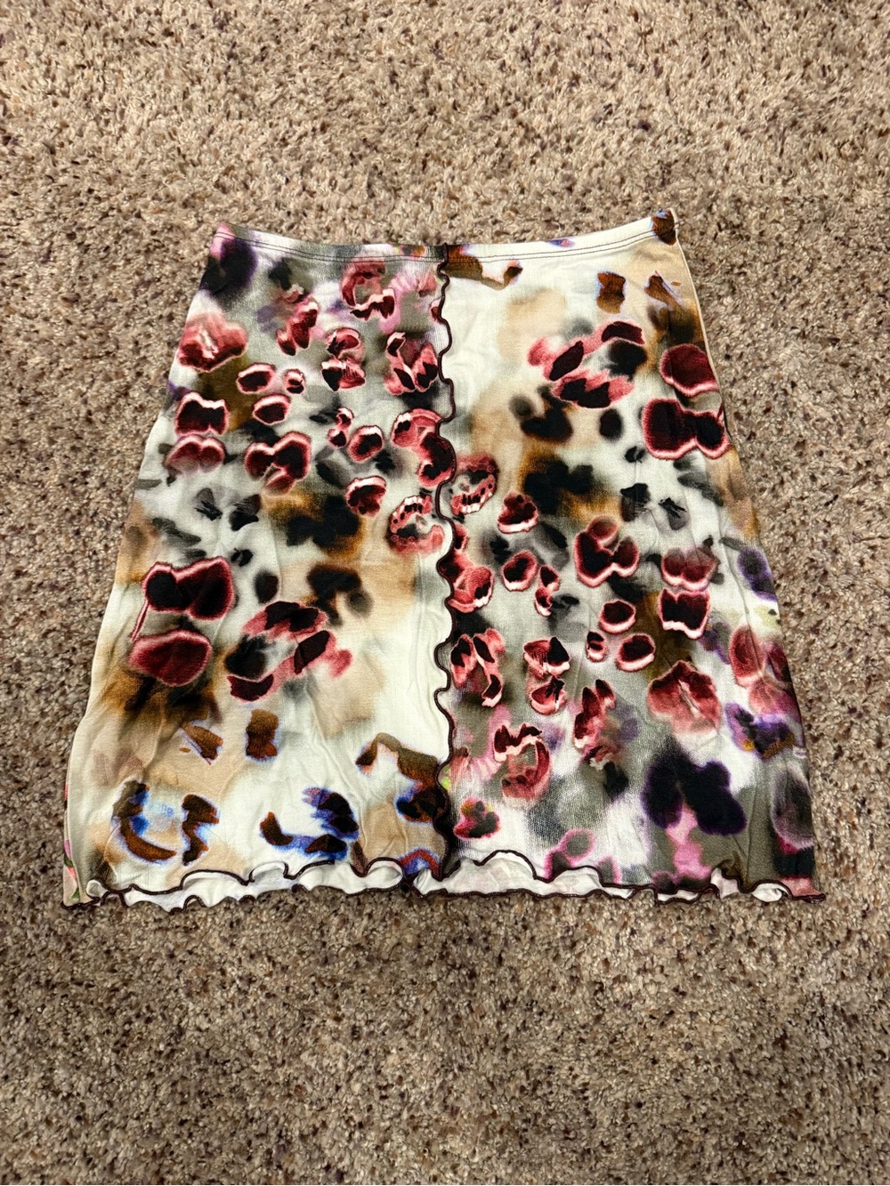 Abstract Floral Mini Skirt in Pink, Cream and Brown